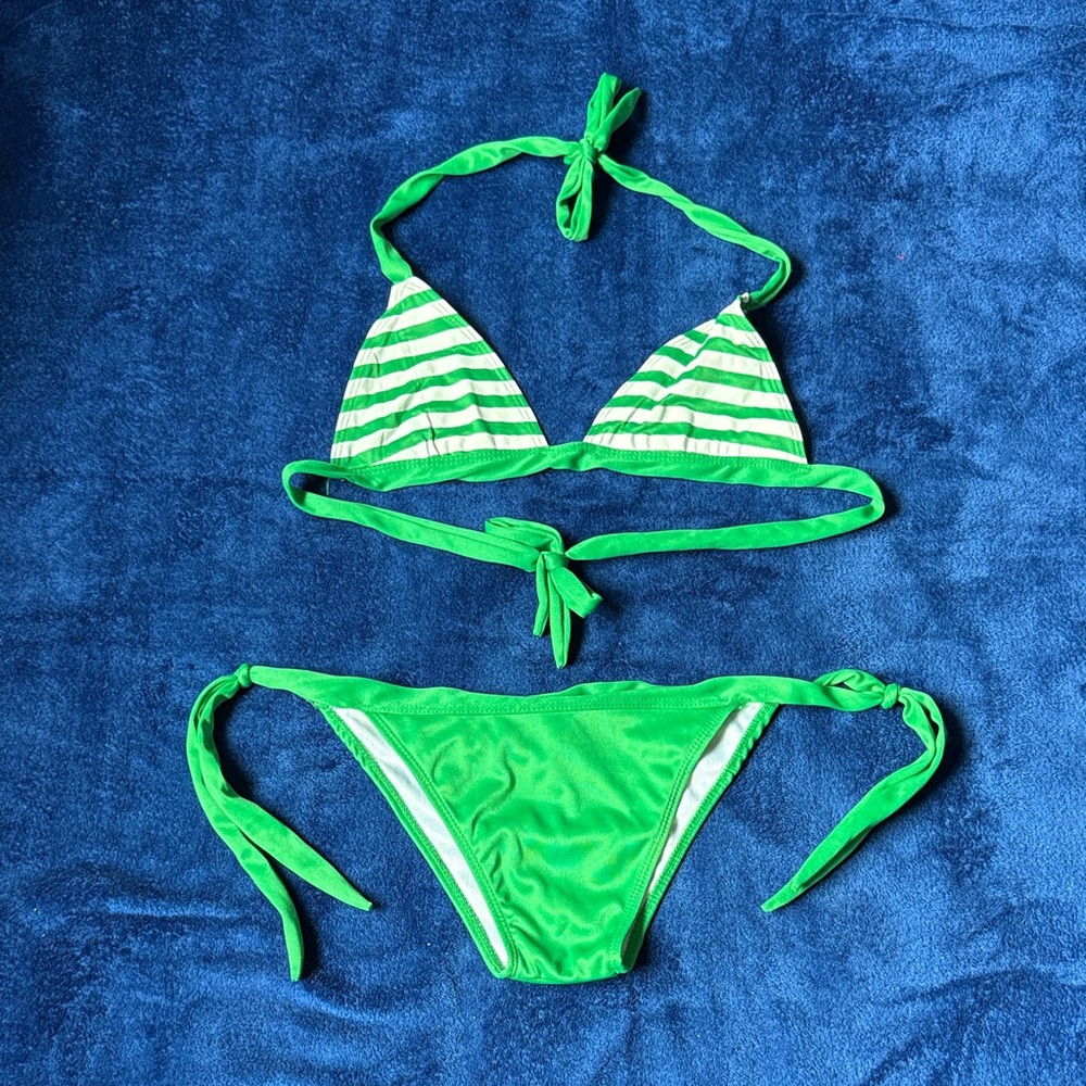 Sexy Green Striped Women's Bikini LIKE NEW